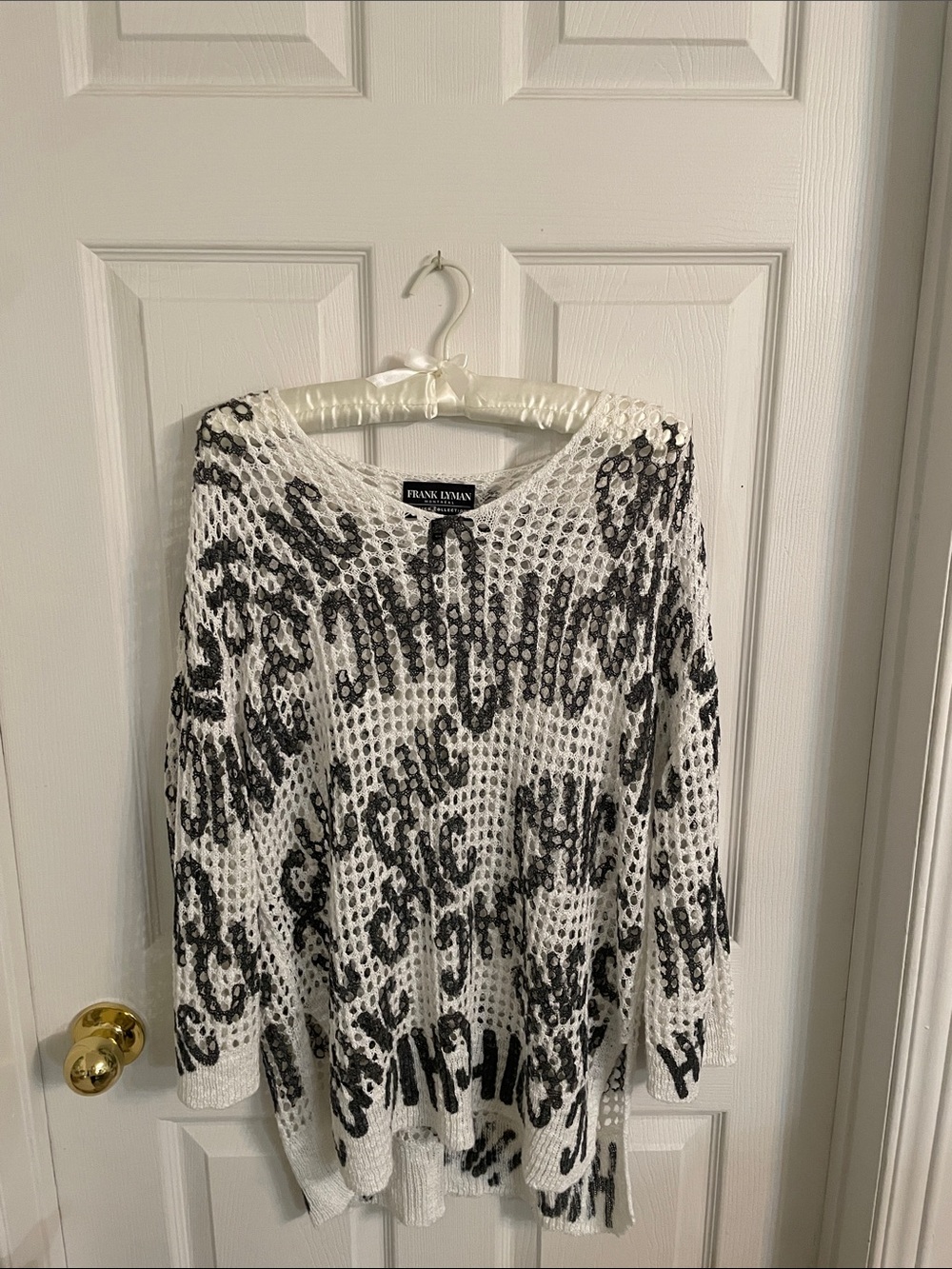 🩴✨ FRANK LYMAN Open Knit Graphic Sweater Size M - Picture 3 of 7